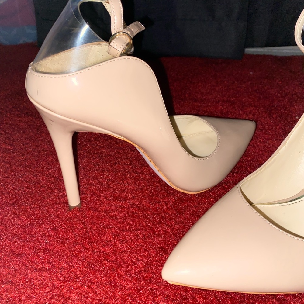Tan & Clear Pointed Toe Heels